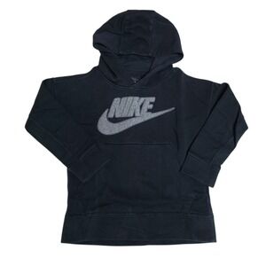 Nike Swoosh Hoodie Sweatshirt Boys XS Black Pullover Raised Spellout Logo